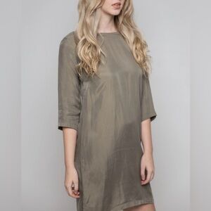 ESQUALO Silky Boxy crew neck Tunic Dress Greenish Gray 3/4 Sleeves size Small